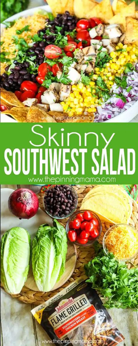 Southwestern Salad Recipes, Southwest Salad Recipe, The Pinning Mama, Southwestern Salad, Southwest Chicken Salad, Salad Vegetarian, Southwest Salad, Macro Friendly Recipes, Healthy Recipes Easy Snacks