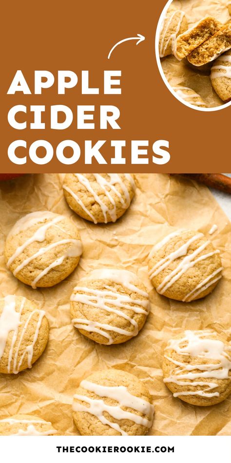 These apple cider cookies are made with homemade apple cider syrup and an apple cider glaze for a punchy autumnal flavor! Cider Cookies, Apple Cider Cookies, Apple Cider Glaze, Apple Cider Syrup, Spiced Cookies, Wine Poached Pears, Apple Cider Recipe, Homemade Apple Cider, Pumpkin Ice Cream