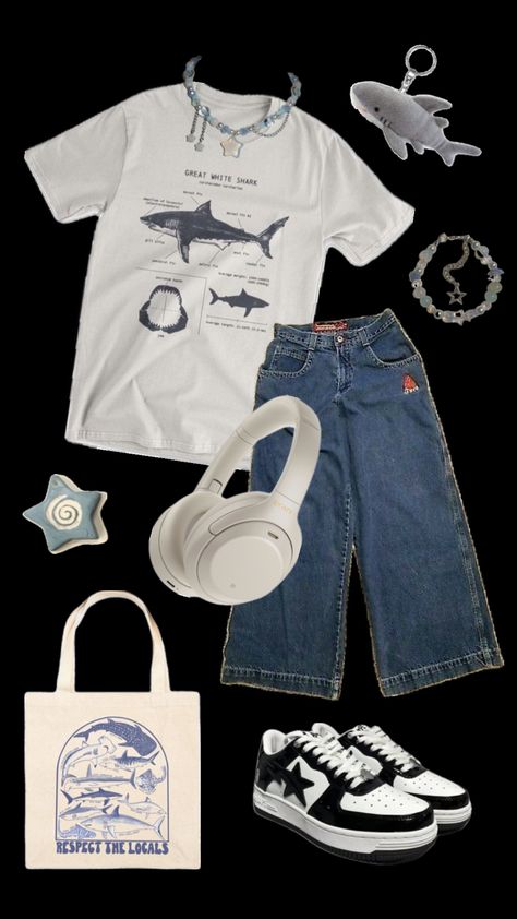 #shark #outfitinspo Shark Clothes, Silly Clothes, Funky Outfits, Swaggy Outfits, Fit Ideas, Looks Style, Retro Outfits, Dream Clothes, Grunge Outfits