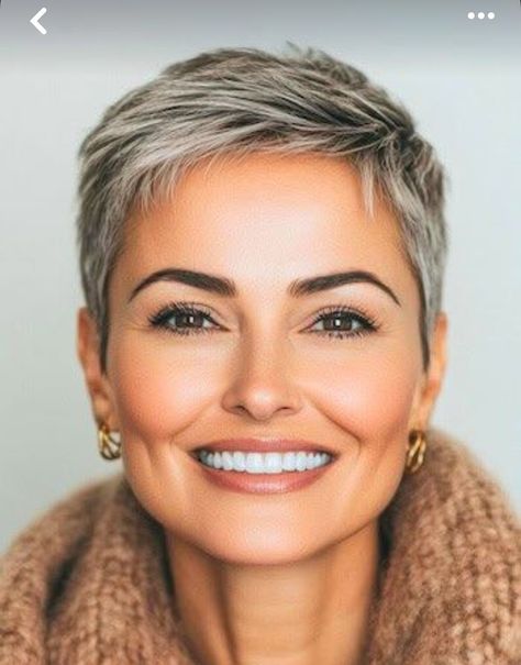 Ultra Short Hair, Short Gray Hair, Pixie Haircuts For Thick Hair, Feminine Short Hair, Haircut Gray Hair, Gray Hair Pixie Cuts, Haircuts For Thick Hair, Short Curly Hairstyles, Short Silver Hair