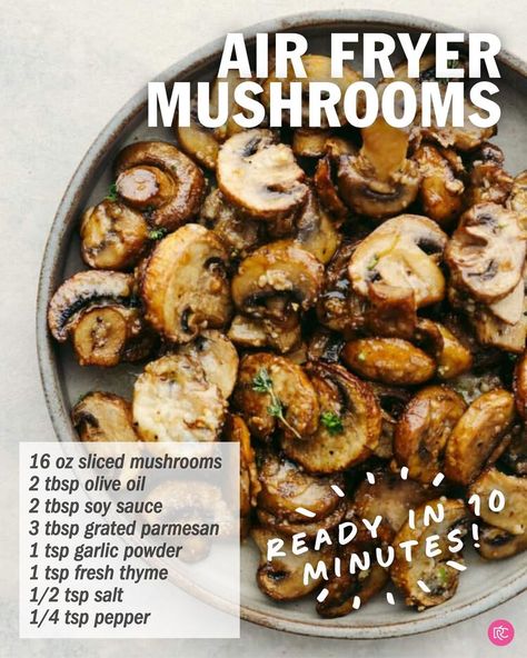 Recipe:https://therecipecritic.com/... - The Stay At Home Chef | Facebook Healthy Mushroom Recipes Clean Eating, Frying Mushrooms, Air Fried Mushrooms, Air Fryer Mushrooms, Cooked Mushrooms, Cooking Mushrooms, Carrots Side Dish, Broccoli Side Dish, Mushroom Dish