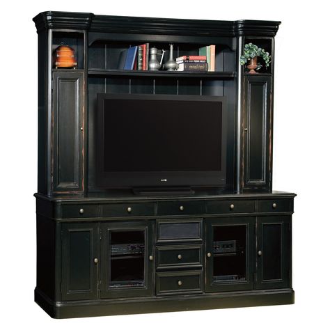 Hekman Louis Phillipe 88 in. TV Stand with Optional Hutch Black Entertainment Centers, Wall Entertainment Center, Hekman Furniture, Entertainment Wall Units, Tv Entertainment Centers, Entertainment Wall, Entertainment Center Decor, Entertainment Design, Parker House