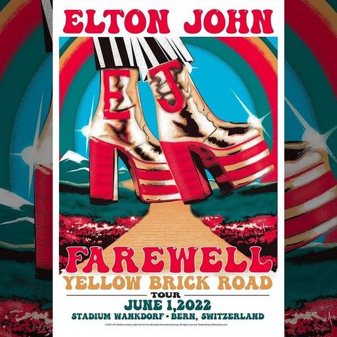 Elton John Tour Poster, Vintage Band Posters, 80s Poster, Concert Poster Art, The Farewell, The Yellow Brick Road, Bern Switzerland, Rock Band Posters, Vintage Music Posters