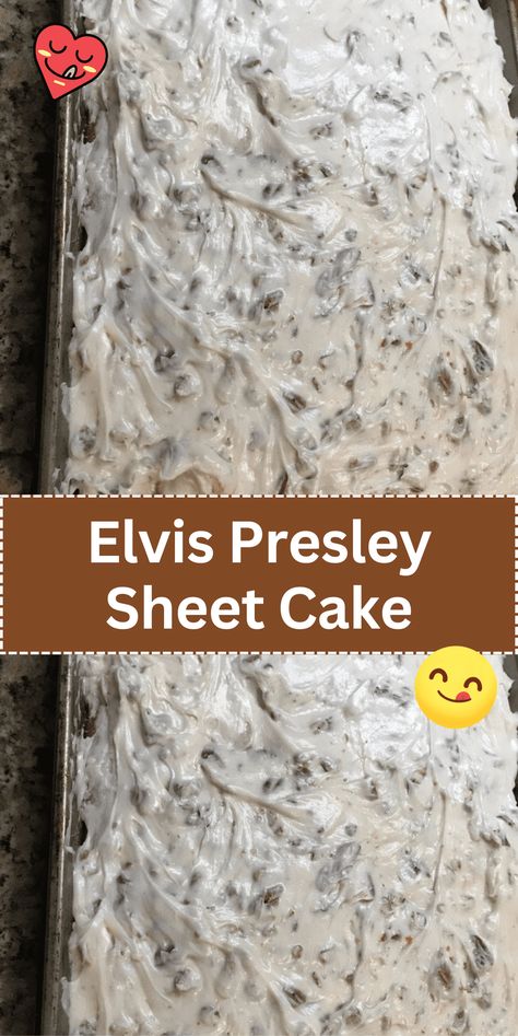 Elvis Presley Sheet Cake is a delicious and indulgent dessert Fools Cake Recipe, Sheet Pan Cakes, Easy Unique Desserts, Banana Sheet Cake Recipe, Elvis Presley Brownies, Sheet Cakes Recipes, Sheet Pan Cake Recipes, Peanut Butter Sheet Cake Recipe, Easy Peanut Butter Sheet Cake