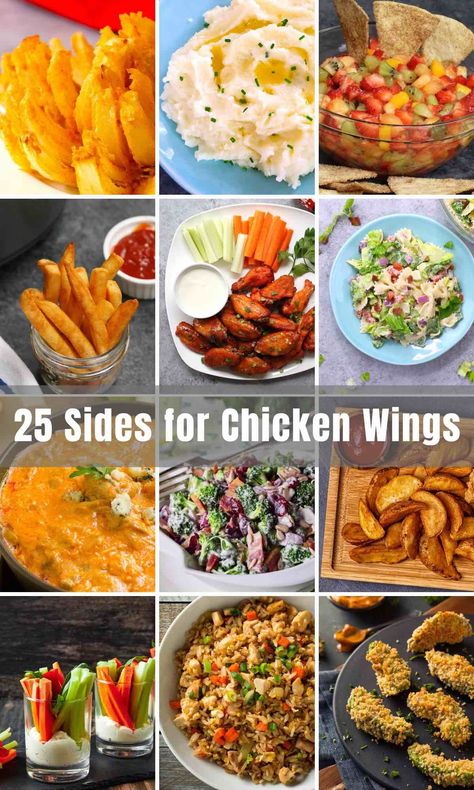 Chicken Wing Dinner Ideas Meals, Chicken Wings Serving Ideas, Chicken Wing Side Dishes Dinners, Wing Party Sides, Sides To Serve With Chicken Wings, Wings Sides Dishes, What Goes With Wings Sides, Healthy Sides For Chicken Wings, Wings Dinner Meals