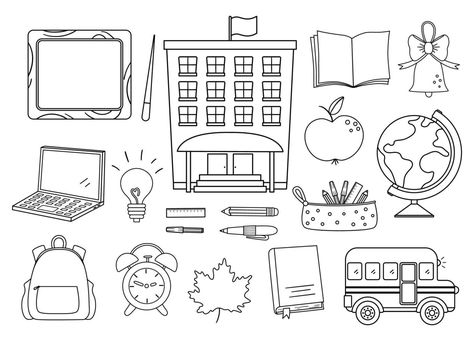 University Illustration, School Black And White, Black And White Icons, Back To School Clipart, White Icons, School Clipart, Black Board, Welcome Back To School, College School