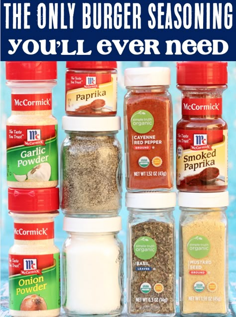 Burger Seasoning Recipe - Easy Ground Beef Spices blend that will take your burgers to the next level!  Trust me... you'll be the star of the grill when you add this to your hamburgers this week!  Go grab the recipe and mix some up today! Hamburger Seasoning Recipe Easy, Hamburger Seasoning Grilled, Seasoning For Burgers Ground Beef, Hamburger Spice Blend, Burger Seasoning Recipe Ground Beef, Seasoning For Hamburgers, Hamburger Seasoning Recipe Burgers, Grilled Burgers Seasoning, Best Seasoning For Burgers