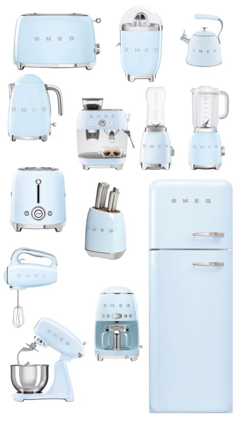 Smeg Blue, Smeg Kitchen Ideas, Smeg Kitchen Appliances, Kitchen Glam, Beautiful Kitchenware, Smeg Kitchen, Smeg Appliances, Dream Furniture, Bedroom Wall Colors