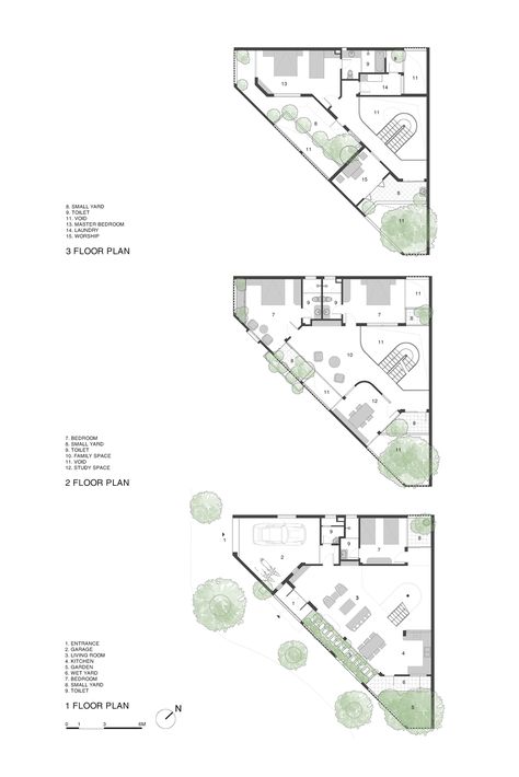 Keywords - Traffic roundabout, triangular site, house in the city, buffer zone as vertical garden, Rice shape concrete block, natural light and shadow, natural ventilation, security, family communication. The site is characterized by a triangular shape located at the corner of a traffic roundabout in a new urban area in Thai Binh province - a region famous for rice cultivation in the North of Vietnam. This place is predicted to increase traffic density. The family consists of 3 generations: gran Rice Cultivation, House In The City, Buffer Zone, Family Communication, Shigeru Ban, Double Skin, Concrete Block, Building Plan, Natural Ventilation