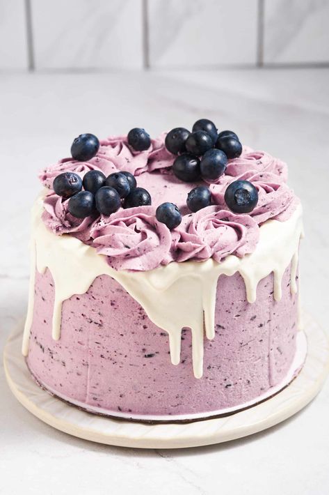 The Ultimate Blueberry Cake - Amycakes Bakes Blueberry Sorbet Cake, Blueberry Swirl Cake, Blueberry Cake Recipes Easy, Birthday Cake Blueberry, Blue Berry Cake, Blueberry Birthday Cake, Types Of Cake Flavors, Blueberry Layer Cake, Moist Blueberry Cake