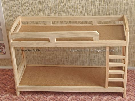 Bunk Bed Diy, Wooden Barbie House, Doll Bunk Beds, Dollhouse Furniture Tutorials, Diy Bunk Bed, Bunny Room, Barbie Miniatures, Dollhouse Tutorials, Dollhouse Bed