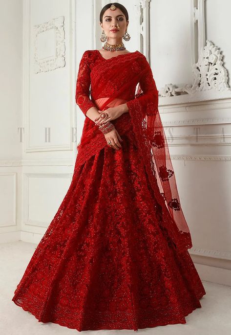 Cording Embroidery, Orang India, Red Lehenga Choli, Blouse Lehenga, Lehenga Choli Designs, Bridal Lehenga Collection, Bridal Lehenga Red, Gaun Fashion, Lehenga Online