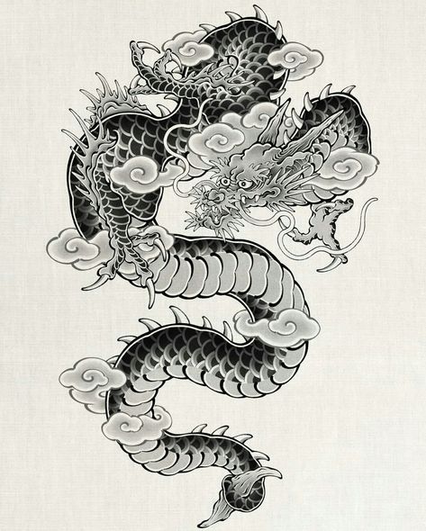 Big Japanese Tattoo, Dragon Tattoo Lower Arm, Dragon Japanese Tattoo Design, Japanese Dragon Sleeve Tattoo, Twin Dragon Tattoo, Thai Dragon Tattoo, Irezumi Dragon Tattoo, Japan Dragon Tattoo, Traditional Japanese Dragon Tattoo