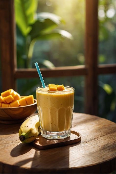 Mango Smoothie Photography, Melon Drink, Mango Smoothie Recipe, Mango Drink, Mango Yogurt, Mango Banana Smoothie, Mango Smoothie Recipes, Mango Drinks, Frozen Mango