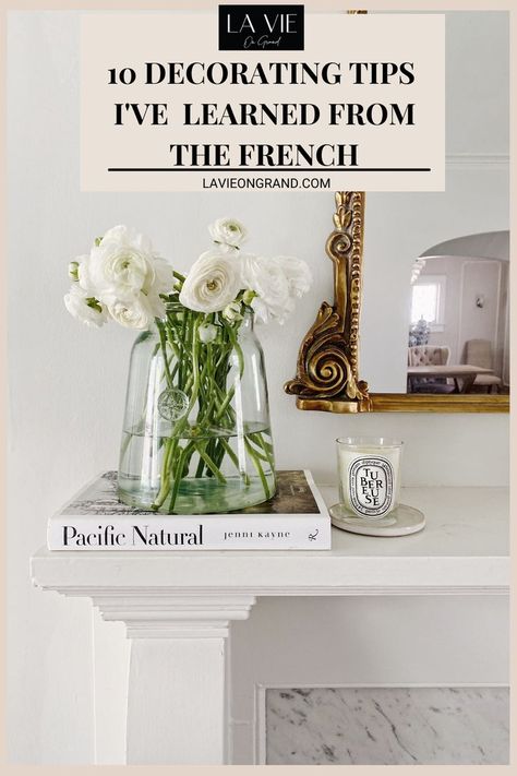 flowers sitting on a marble mantle with gold gilded mirror Parisian Style Christmas Decor, Parisian Entryway Decor, French Decor Aesthetic, Diy French Decor, French Inspired Office, Parisian Home Decor French Style, French European Decor, French Country Diy Home Decor, Parisian Office Decor