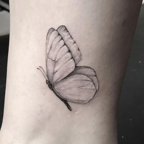 One Sided Butterfly Tattoo, Butterfly Profile Tattoo, Butterfly Tattoo Closed Wings, Closed Wing Butterfly Tattoo, Side Profile Butterfly Tattoo, Sideways Butterfly Tattoo, Closed Butterfly Tattoo, Butterfly Flying Tattoo, Butterfly Side Tattoo