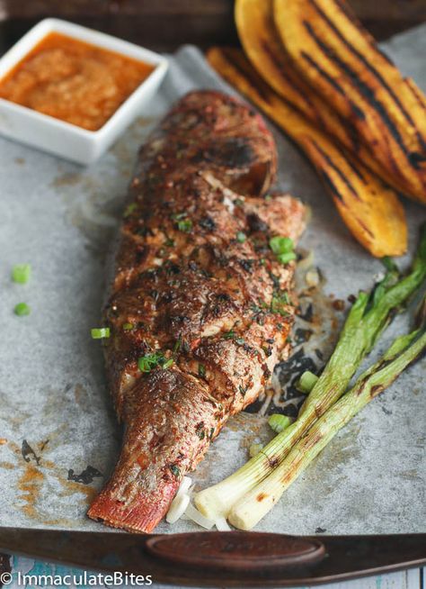 Caribbean Grilled Whole Red Snapper - Immaculate Bites Grilled Snapper Recipes, Whole Snapper Recipes, Whole Red Snapper Recipes, Whole Red Snapper, Grilled Red Snapper, Red Snapper Recipes, Whole Fish Recipes, Trendy Recipes, Snapper Recipes