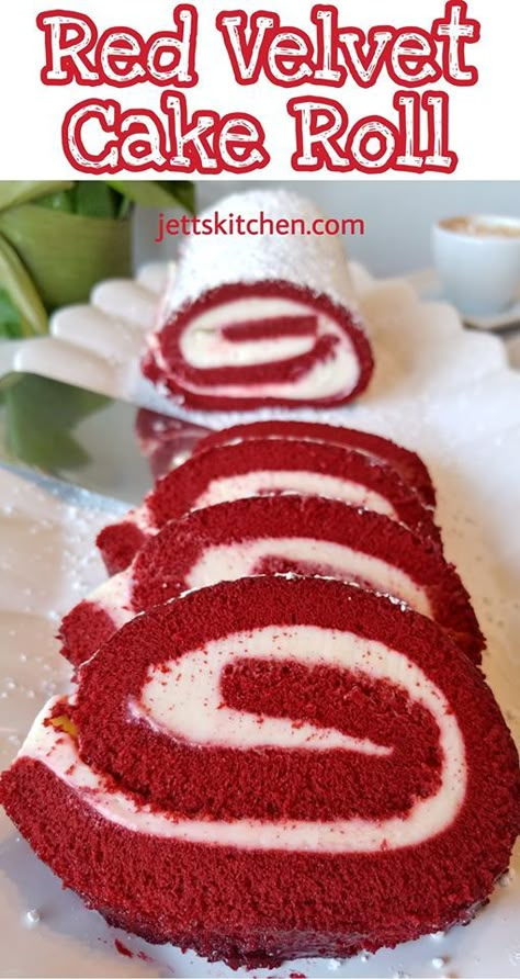 Red Velvet Cake Roll With Whipped Cream Cheese Red Velvet Roll Recipe Cake Mixes, Red Velvet Swiss Roll Cake, Red Velvet Cake Roll From Box Cake, Red Velvet Roll Cake Recipe, Red Velvet Cake Roll With Box Cake, Cake Mix Cake Roll, Red Velvet Cake Roll Recipe, Red Velvet Roll Cake, Red Velvet Roll