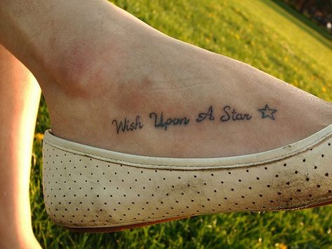 Foot Tattoos | by BlaqqCat Tattoos A Star Tattoo, Foot Tattoo Quotes, Simple Line Tattoo, Wishing On A Star, Cute Foot Tattoos, Tattoo Disney, Quote Tattoos Girls, Tattoo Foot, Stars Tattoo