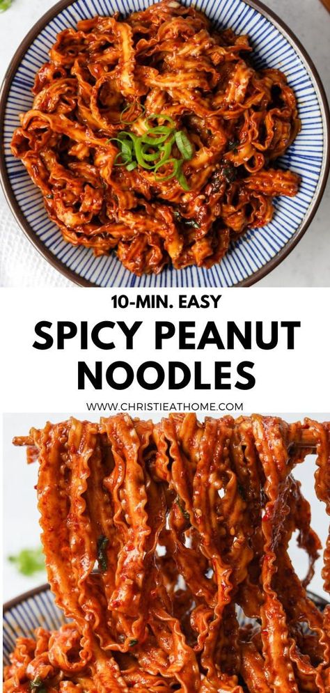 Quick Spicy Noodles, Chinese Wide Noodle Recipes, Homemade Spicy Noodles, Spice Noodle Recipe, Japanese Fried Noodles, Spicy Yakisoba Noodles, Peanut Chili Noodles, Chili Peanut Noodles, Peanut Noodles Easy