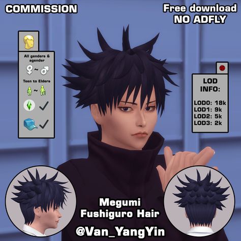 Sims 4 Cc Hunter X Hunter, Sims Anime Hair, Sims 4 Hair Mods Male, Sukuna Sims 4, Toji Fushiguro Sims 4 Cc, Getou Suguru Sims 4 Cc, Anime Hair Sims 4, Jjk Cc Sims 4, Sims 4 Jujutsu Kaisen