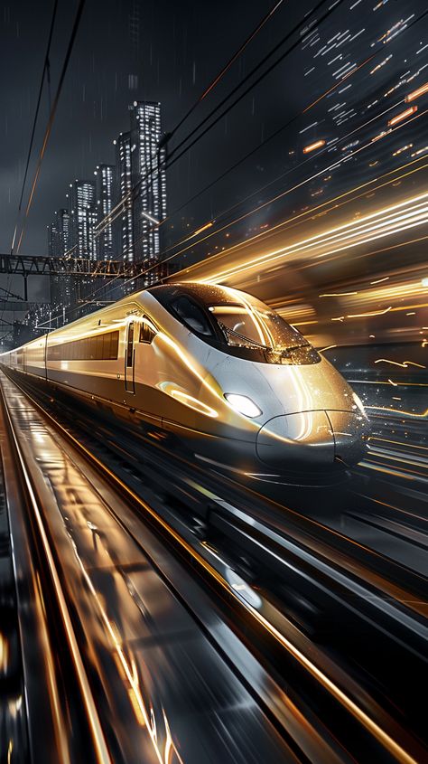 #BlackGoldStyle #High-speedTrain #TechnologicalLine #Speed #Modernity #Dynamic #VisuallyEngaging #TheCandie Rosé Phone, Inspirational Digital Art, High Speed Rail, Line Background, Night Forest, Speed Training, Light Rail, Line Pattern, Train Travel