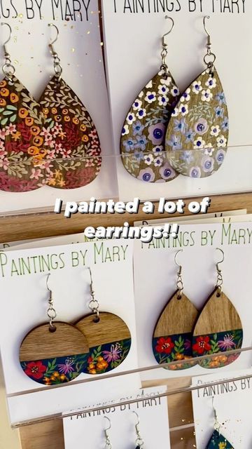 Paintings by Mary on Instagram: "I really try to keep my prices affordable. I want everyone to be able to afford cute hand painted earrings. Link to purchase in bio. #affordableart #affordableearrings #woodearrings #woodearringsforsale #handpainted #paintedearrings #paintingsbymary #wearableart #kansasartist #florallover #flourist #kansasgirl #earringsoftheday #earringsofinstagram #earringslover" Painted Wood Earrings Ideas, How To Paint Wooden Earrings, Wooden Painted Earrings Diy, Hand Painted Wooden Jewellery, Wood Earring Blank Ideas, Mdf Earrings Hand Painted, Wooden Handpainted Earrings, Hand Painted Earrings Wood, Painted Jewellery