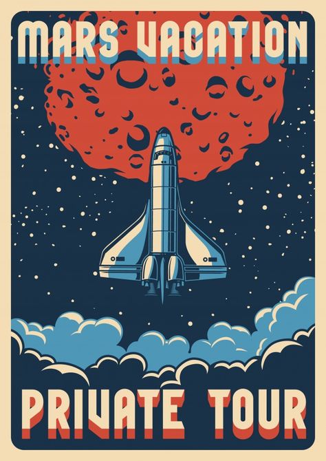 Space Poster Design, Retro Space Posters, Mars Poster, Space Travel Posters, Retro Scifi, Art Spatial, Space Mission, Space Vector, Retro Future