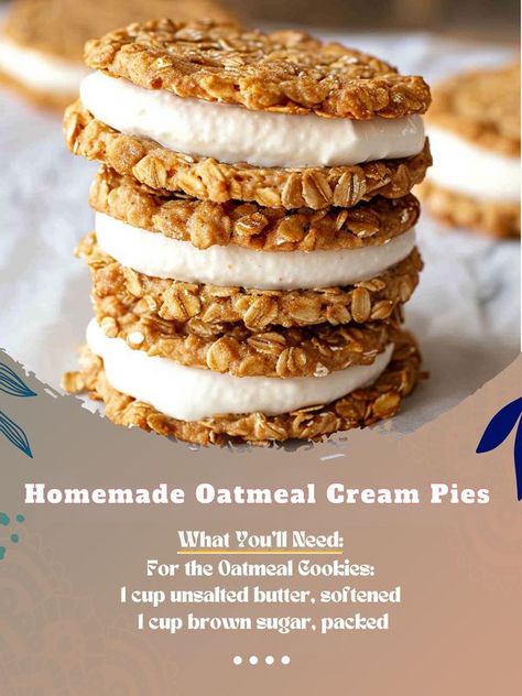 Homemade Oatmeal Cream Pies, Soft And Chewy Oatmeal Cookies, Chewy Oatmeal Cookies, Oatmeal Raisin Cookies Chewy, Oatmeal Cream Pies, Homemade Oatmeal, Cream Pies, Oatmeal Cookies Chewy, Pinwheel Recipes