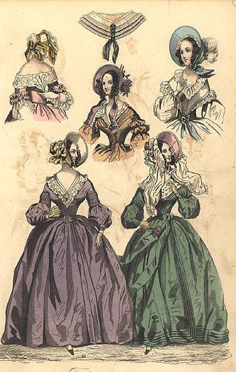 The Creative Doll: Early Victorian Fashions 1837 - 1860 Victorian Style Clothing, 1830s Fashion, Victorian Era Fashion, 1800s Fashion, Fashion Book, Modern Victorian, 19th Century Fashion, Victorian Clothing, Retro Mode