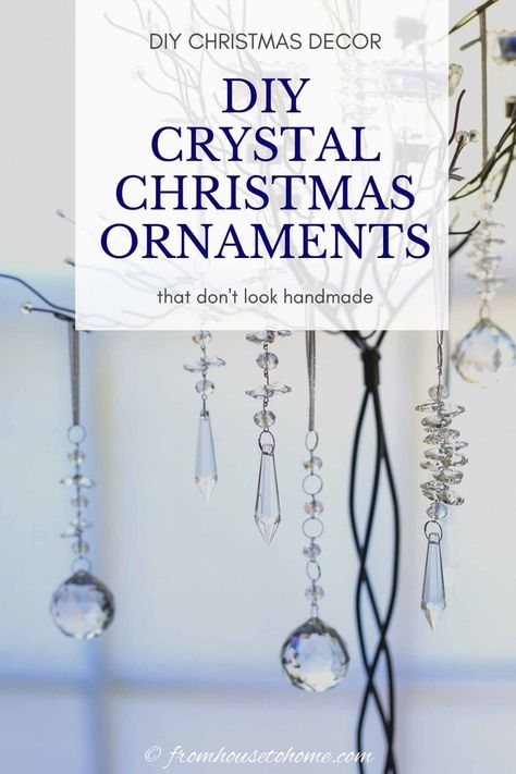 DIY Crystal Christmas Ornaments (3 Ways) | Glam Christmas Decor Christmas Ornaments From Chandelier Crystals, Crystal Decorated Christmas Trees, Diy Crystal Christmas Ornaments, Crystal Trees Diy, Diy Crystal Ornaments, Crystal Ornaments Diy, Christmas Tree Goals, Crystal Christmas Ornaments, Glam Chandelier