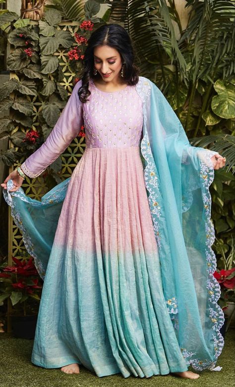 Pastel Colour Anarkali, Indian Long Frocks, Party Wear Maxi Dresses, Indian Long Dress, Crochet Cable Knit, Frock Models, Desi Clothing, Lace Blouse Design, Frocks And Gowns