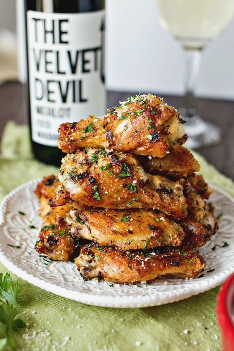 Air Fryer Lemon Pepper Wings, Lemon Pepper Sauce, Parmesan Wings, Garlic Parmesan Wings, Lemon Pepper Wings, Crispy Wings, Herb Chicken, Wing Sauce, Lemon Pepper