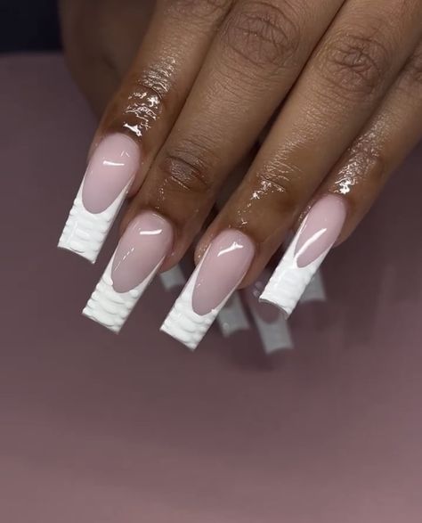 Baby Pink Nails, Square Nail Designs, Long Nail Designs, Ombre Acrylic Nails, Nails Now, White Acrylic Nails, White Nail Designs, Coffin Nails Long, Long Square Acrylic Nails