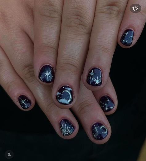 Black And Blue Nails, Witch Nails, Witchy Nails, Retro Nails, Short Gel Nails, Goth Nails, Short Nails Art, Short Nail Designs, Gel Nail Designs