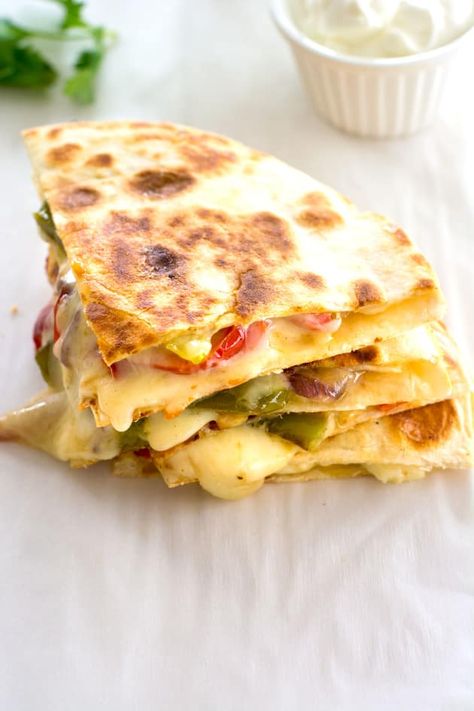 Veggie Fajita Quesadillas Recipe Quesadilla Recipes Vegetarian, Veggie Quesadilla Recipes, Vegetarian Quesadillas Recipes, Fajita Quesadilla, Veggie Quesadillas, Veggie Quesadilla, Quesadilla Recipes Easy, Vegetarian Quesadilla, Grilled Chicken Tacos