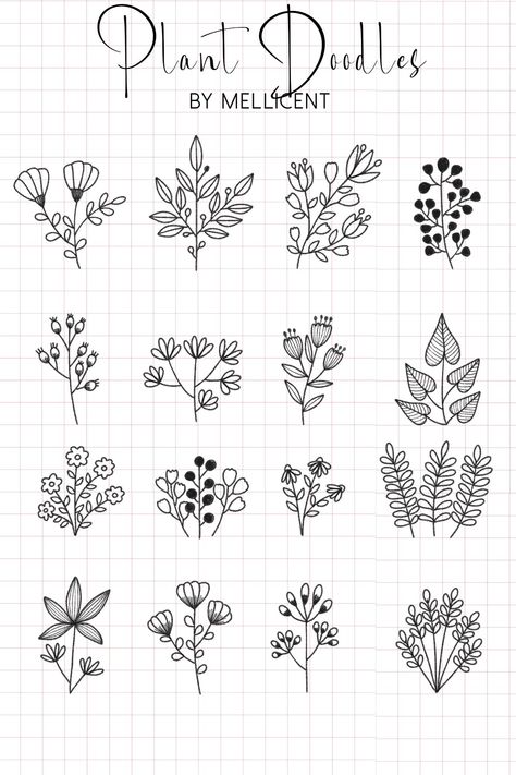 Perfect for journaling and scrap booking Easy Floral Doodles, Doodle Plants, Plant Doodles, Trin For Trin Tegning, Sketch Nature, Botanical Sketches, Plant Doodle, Doodle Art Flowers, Floral Doodle