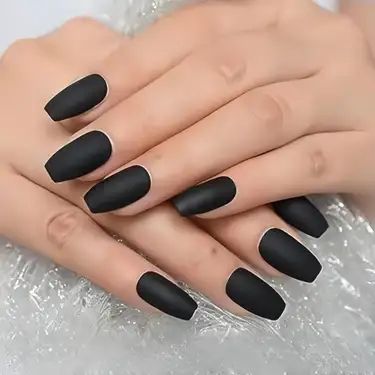 Temu Nails Matte Black, Brown Nail Ideas, Matte Gel Nails, Fake Press On Nails, Ballerina Coffin, Black Coffin Nails, Coffin Nails Matte, Nails Matte, Black Ballerina