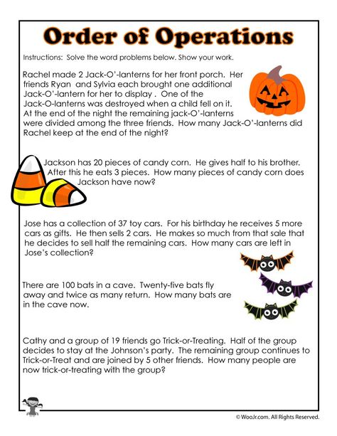 Halloween Word Problems, Word Problem Worksheets, Order Of Operations, Math Word Problems, Three Friends, Word Problems, 6th Grade, Quick Saves