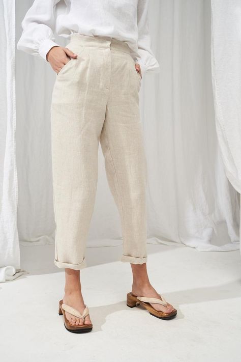 Time Capsule Wardrobe, High Waisted Linen Pants, Linen Ankle Pants, Capsule Wardrobe Women, Natural Linen Dress, Bridesmaid Skirts, Pants For Woman, Pants Linen, Womens Trousers