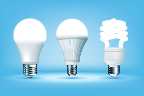 Glowing cfl and led light bulbs on blue ... | Premium Vector #Freepik #vector #technology #light #science #lamp Light Science, Dreamscape Architecture, Vector Technology, Baba Image, Led Light Bulbs, Blue Background, Blue Backgrounds, Light Bulbs, Premium Vector