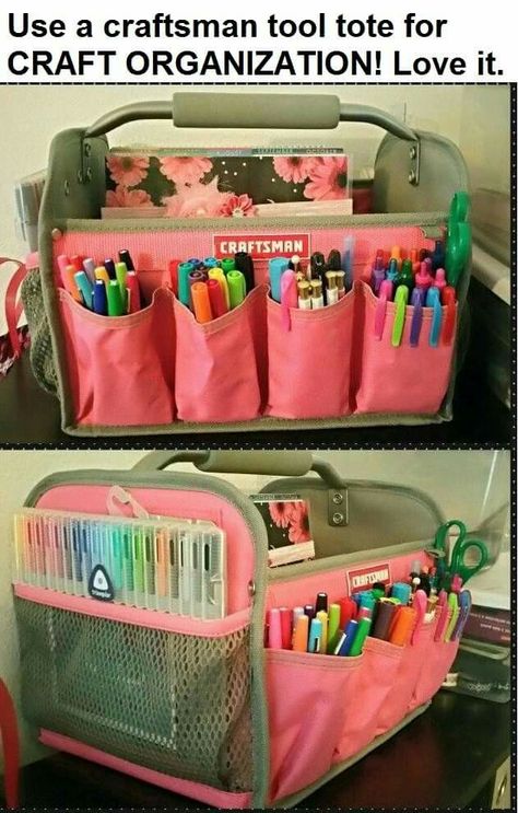 Organization For School, Rangement Art, Diy Organizing, School Organisation, Tool Tote, Kids Art Supplies, Scrapbook Room, Planner Supplies, Bag Diy