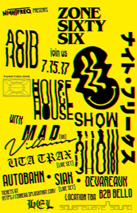 RA: Zone 66 present: Mad Villains U.K. (Acid House Special) at TBA - Utah, Utah (2017) Acid Design, Rave Poster, Acid House Rave, 90s Poster, Rave Art, 90s House, House Letters, 90s Rave, Vintage Poster Design