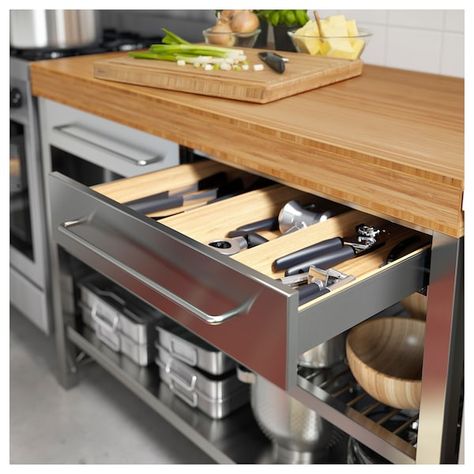 Kitchen Island Trolley, Underfloor Heating Systems, Kitchen Island Cart, Frame Shelf, Work Bench, Ikea Family, Ikea Kitchen, Stainless Steel Frame, Stainless Steel Kitchen