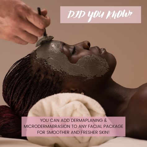 Did you know? Our facial packages will make your skin feel relaxed and refreshed, but with ad ons like dermaplaning and microdermabrasion your skin will feel even more fresh & smooth! Check out these add ons during your next facial with us.  . . . #lotusflowerfacials #skincare #facials #glowingskin #skinroutine #glymedplus #skincareproducts #cosmetics #hydration #clearskin Routine Goals, Facial Esthetician, Esthetician Inspiration, Back Facial, Microdermabrasion Facial, Spa Studio, Facial Tips, Body Is A Temple, Bare Skin