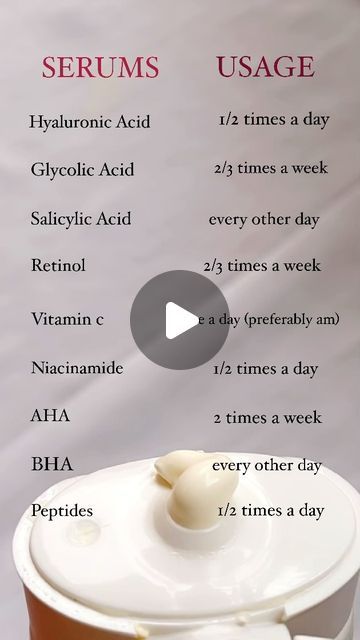 ‎🫧ش | Skincare, Makeup & UGC‎ on Instagram: "SAVE & SHARE🫧  The frequency of using specific products depends on your skin’s tolerance. This video contains a general guideline about the usage of different active ingredients🫶🏻  Follow @lifeeofsheen for more such content  🏷️ Serums, skincare serums, skincare guide, how to start skincare, how to start serum, teenage skincare routine, when to use different serums, which serum to use, how to use serum, beginner skincare, how many times to use serum   #serum #serums ##vitaminac #retinol #serumglowing #mothersday #retinolserum #hyaluronicacid #niacinamide #peptide #ceramide #skincareingredients #viral #trendingreels #skincareroutine #skinacretipsandtricks #sunscreeneveryday #teenageskin #bangalorerains #rain" When To Use Serum On Face, Diy Peptide Serum, How Many Serums Can You Use, How To Use Serum, How To Use Serum On Face, Teenage Skincare Routine, Best Serum For Face, Beginner Skincare, Skincare Serums