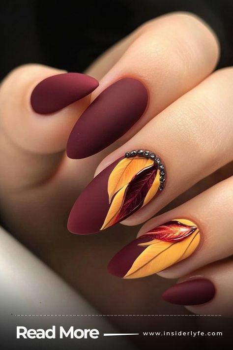 Matte Finish Autumnal Nails, Simple Fall Nails, Fall Nail Trends, Fall Nail Art Designs, Short Nails Art, Red Nail, Fall Nail Art, Autumn Nails, Fall Nail