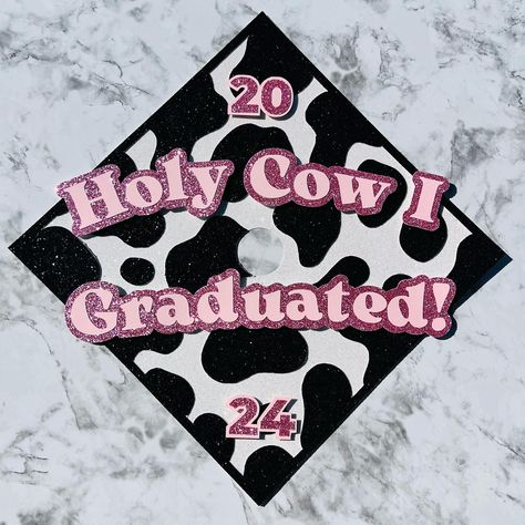 Here’s a look at some of our most popular Custom Graduation Cap Toppers! If you are interested in any of these designs, make sure to make note of it in your order 🤗 #graduate #2024grad #gradcapdesign Holy Cow I Graduated Cap, Holy Cow I Graduated, Cow Graduation Cap, Barbie Design, Grad Cap Topper, Boho Hair Wrap, Grad Cap Decorated, Graduation Cap Decoration Diy, Custom Graduation Caps