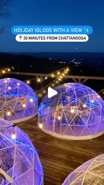 Hope • Chattanooga Hiking Tour Guide on Instagram: "Dine in an igloo with beautiful mountain views ❄️✨ Add this to your holiday activities! 📍Top of the Rock restaurant is located in Jasper, Tennessee. Only a ~30 minute drive from downtown Chattanooga! They have 10 igloos available! We loved their pizza & tacos when we went 🍕🌮 Don’t forget to take a short walk over the bridge to see the incredible sunset views at Pat’s Summit. ⚠️ Due to limited availability, igloo reservations must be made by calling the restaurant directly at 423-939-9037 🚗 Address: 1584 Jasper Highlands Blvd  Jasper, TN 37347 **They are in Central Time so be aware of that if you go (Chattanooga is Eastern Time) Have you been here? 😋 #igloodining #chattanoogatn #chattanooga #holidayseason #igloo #christmastime" Rock Restaurant, Pizza Tacos, Downtown Chattanooga, Chattanooga Tn, Dine In, Sunset Views, Holiday Activities, Beautiful Mountains, The Restaurant