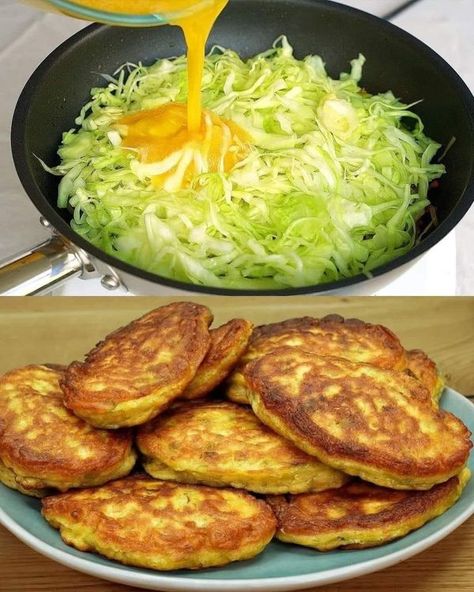 Cabbage Pancakes, Savory Cabbage, Savory Pancakes, 3 Eggs, Cabbage Recipes, Veggie Dishes, Vegetable Side Dishes, Light Recipes, Vegetable Dishes